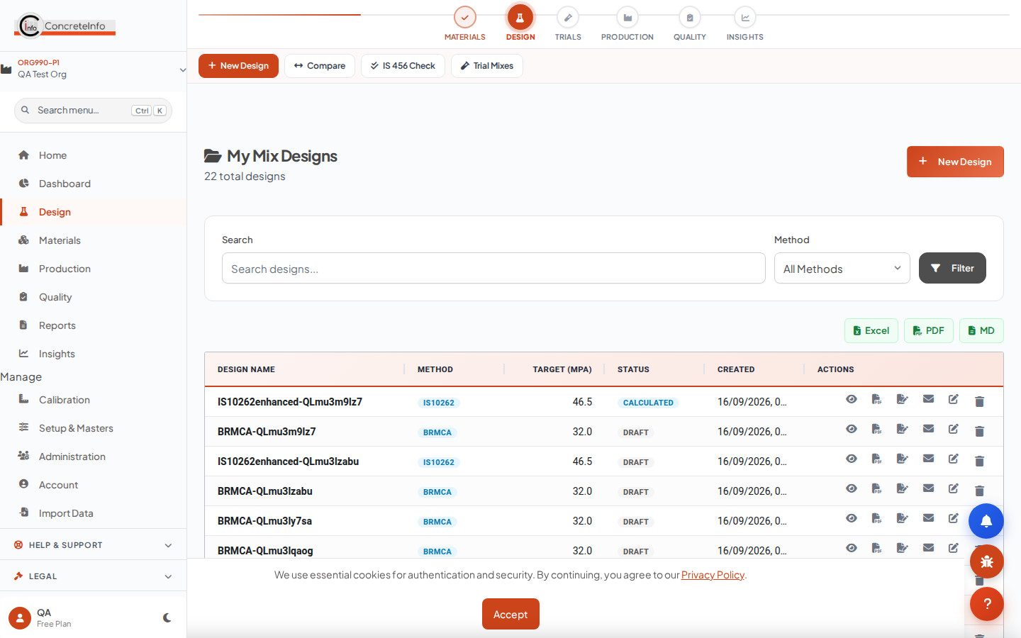 My Designs — client · project shown under every mix.